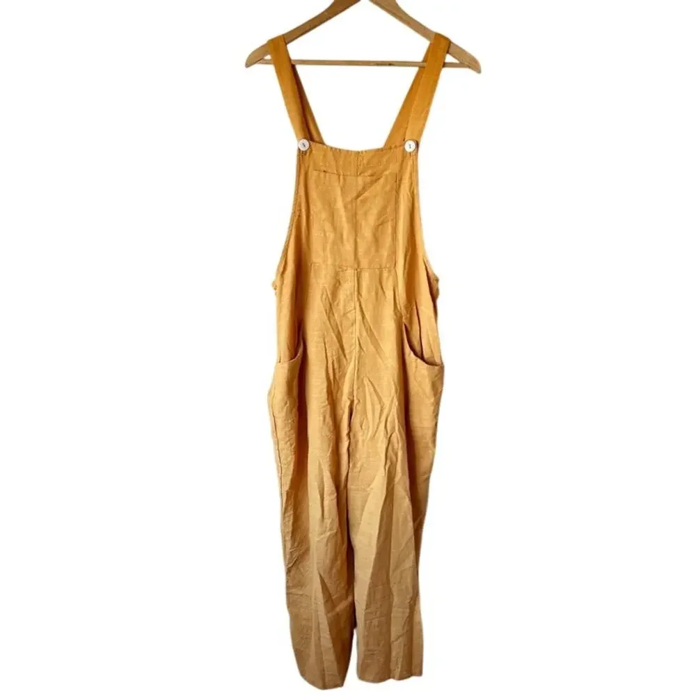 HYFVE Textured Wide Leg Overall Jumpsuit Mustard Yellow Small - Picture 2 of 10